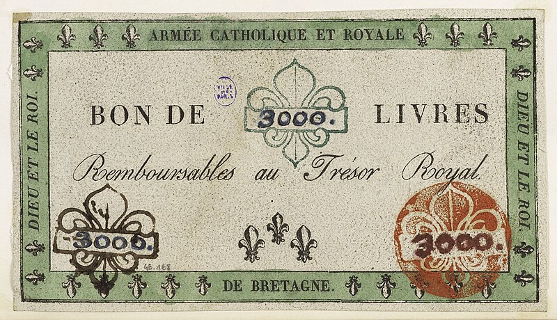 File:Bon de 3000 livres, Armée Catholique et Royale de Bretagne, GB168.jpg