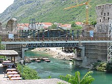 The Old Bridge undergoing reconstruction in June 2003.