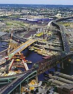 Part of the "Big Dig" construction project; this portion is over the Charles River Boston CAT Project-construction view from air.jpeg