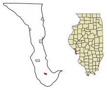 Calhoun County Illinois Beépített és be nem épített területek Brüsszel Highlighted.svg