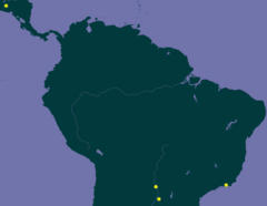 Mapa mostrando a distribuição confirmada de C. dinardi na América.