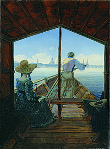 Promenade en barque sur l'Elbe près de Dresde (Matin sur l'Elbe), 1827, Düsseldorf, Museum Kunstpalast.