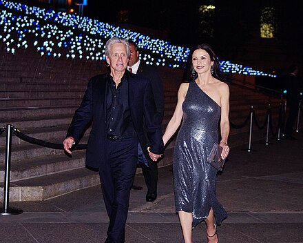 Douglas in 2012 at a Vanity Fair party with his wife, Catherine Zeta-Jones