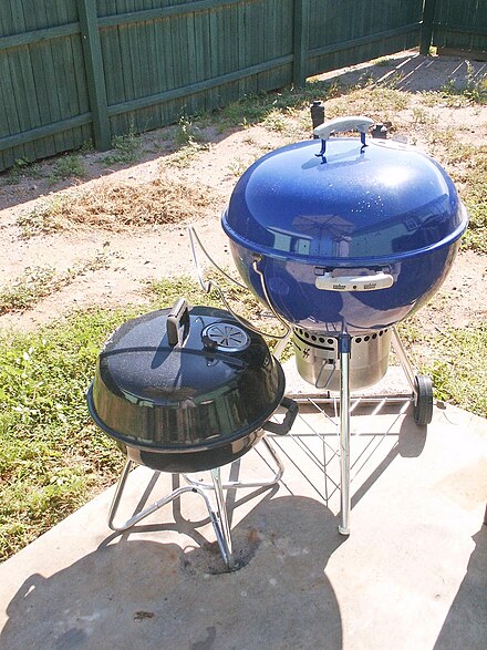 Two charcoal kettle grills, a small 18 inches (460 mm) tabletop model, and a freestanding 22.5 inches (570 mm) model.