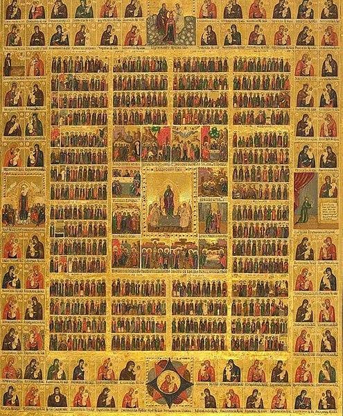 Russian icon depicting the calendar of saints (18th-19th century).