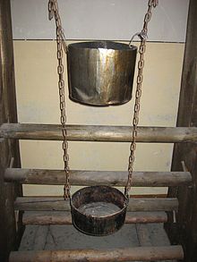 A reproduction of a Chinese water torture apparatus at Berlin-Hohenschonhausen Memorial Chinesische Wasserfolter - Gedenkstatte Berlin-Hohenschonhausen.jpg