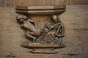 English: Decorations of the choir stalls of the Oude Kerk (church) in Amsterdam