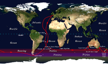 The clipper route followed by ships sailing between the United Kingdom and Australia/New Zealand passed around Cape Horn.