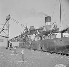 Coalhaven, bulk freighter of CSL, loading coal in Oswego, New York, in October, 1941 Coalhaven in Oswego LOC fas.8c33436.jpg
