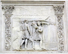Controfacciata di villa medici, rilievi romani 13 victimarii leidde een stier naar de Tempio della Magna Mater sul Palatino (ara gentis Iuliae) 2.jpg