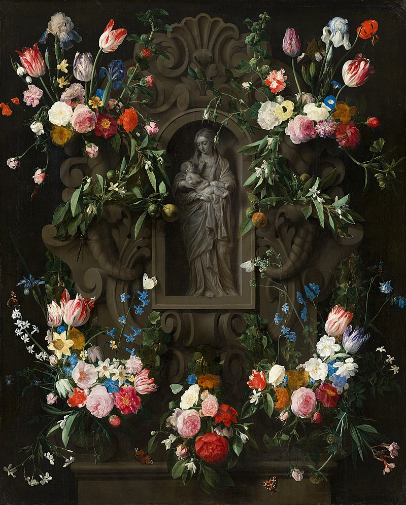 Garland of Flowers surrounding a Sculpture of the Virgin Mary ...