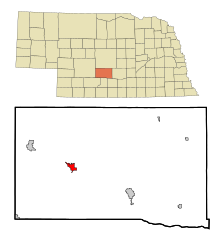 Dawson County Nebraska beépített és be nem épített területek, Cozad Highlighted.svg