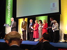 The result for the Glasgow Kelvin constituency being declared at the 2007 Scottish Parliament election. Declaration Glasgow Kelvin.JPG