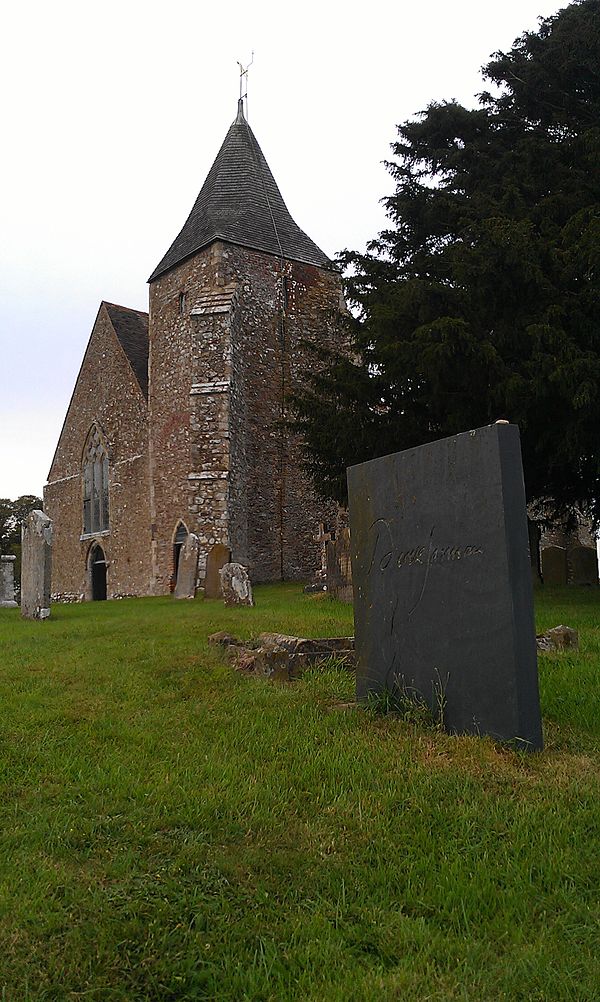 Jarman's headstone in the graveyard of St Clement's Church, Old Romney