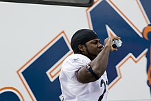 Hester at training camp in 2008 Devin Hester Sr. (2008).jpg