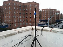 First Red Hook WiFi mesh network node (Ubiquiti Nanostation) installation on the Red Hook Initiative rooftop Directional on roof of RHI 2.jpg