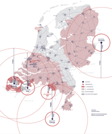 Distribution areas for iodine pills in the Netherlands (2017). Distributiegebieden-jodiumtabletten.png