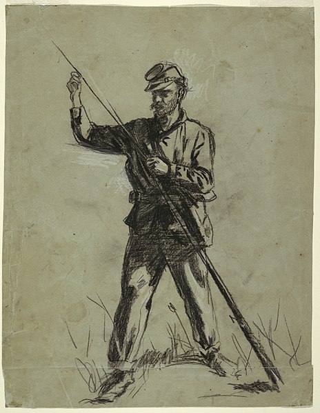 Drawing of a Civil War soldier loading a muzzleloader rifle