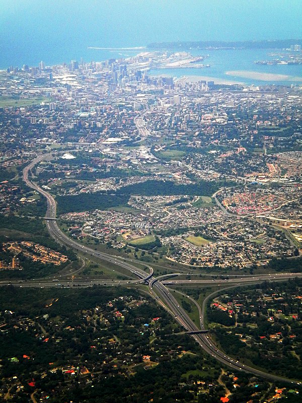 N3 freeway approaching Durban, N2/N3 E.B. Cloete Interchange in the foreground