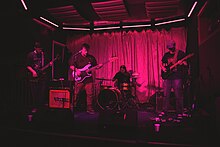 Limp Wizurds performing live at the Blue Note in Oklahoma City, 2023. Pictured from left to right: Jeff Simmons; Taylor Young; Rodrigo Serrano; Frank Kump.