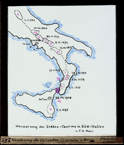 Chronological map of the main seismic events occurring in Southern Italy over the modern and contemporary age.