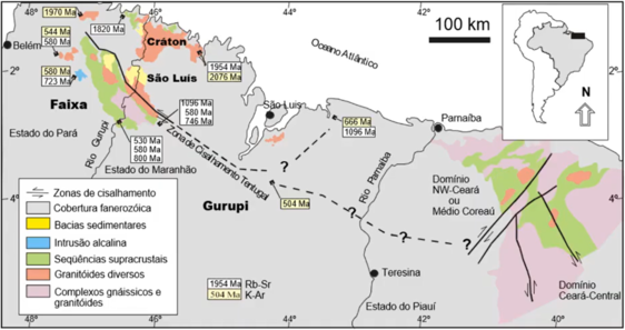 Esboço geológico de parte do norte-nordeste brasileiro.