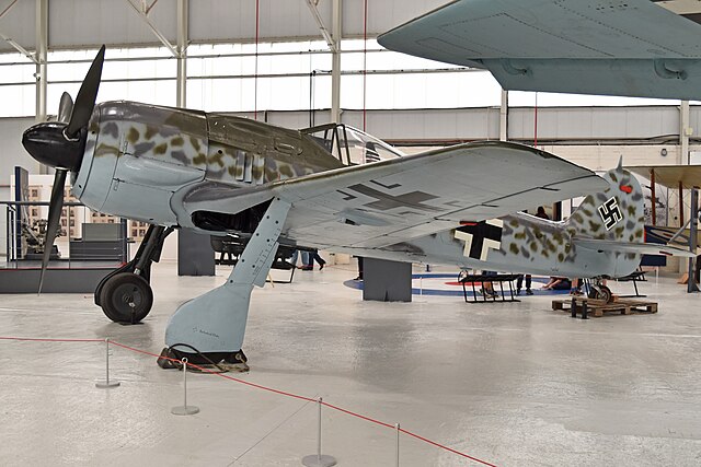 A Focke-Wulf Fw 190, equipped to be attached to a Mistel drone aircraft, RAF Museum Cosford, 2018