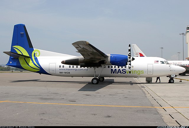 A 50-seater Fokker 50 operated by MASWings in 2007. The last Fokker-50 was retired by the airline in April 2010 and its services have now been superse