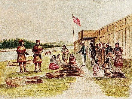 Fur trading at Fort Nez Percé in 1841