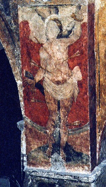 File:Fresco of Saint Sebastian in Salardú, Vall d'Aran, Spain.jpg