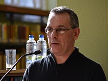 Graham Allen at launch of his first collection of poetry, The One That Got Away (New Binary Press 2014). Graham Allen.jpg