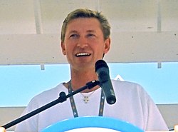 Wayne Gretzky is the Kings' all-time leader in single season assists and points and career playoff assists and points. Gretzky aug2001 closeup.jpg