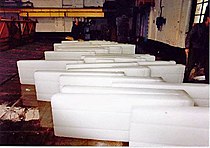Slabs of manufactured ice at the factory prior to being crushed, 1990