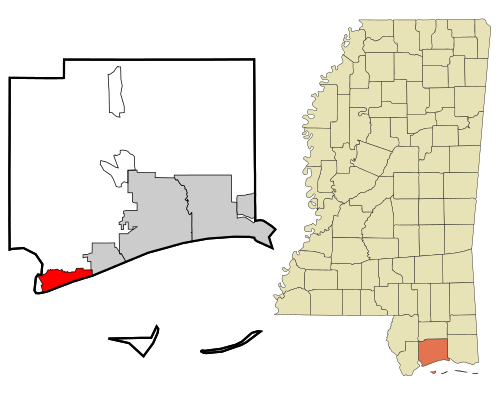Location within Harrison County and Mississippi