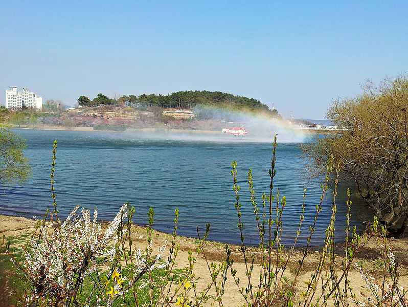 File:Helicopter collecting water at Seonam Lake Park, Ulsan.jpg