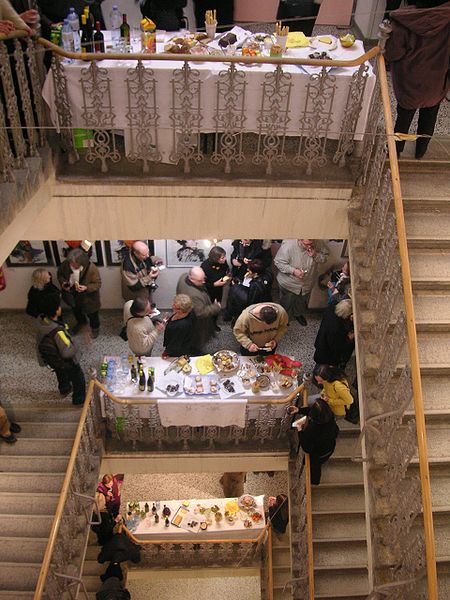 A small cold buffet at an art school exhibition