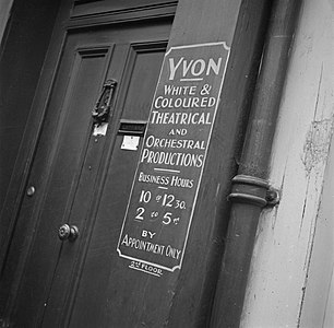 The nameplate of theater agent Yvon - nicknamed the Duke of Soho, 1947