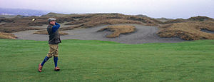 American hickory golfer on 14th hole at Chambers Bay Golf Course, University Place, WA, on January 1, 2014. Hickory Golfer.jpg