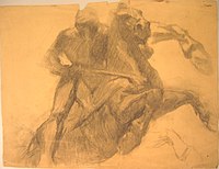 Horseman label QS:Len,"Horseman" label QS:Lnl,"Ruiter te paard" . Between 1874 and 1945 date QS:P,+1500-00-00T00:00:00Z/6,P1319,+1874-00-00T00:00:00Z/9,P1326,+1945-00-00T00:00:00Z/9 . chalk on paper medium QS:P186,Q147690;P186,Q11472,P518,Q861259 . 38 × 50 cm (14.9 × 19.6 in). Roermond, Roermond municipal art collection.