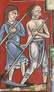 Siega del heno, con guadaña. Psalterio Hunter, hacia 1170.