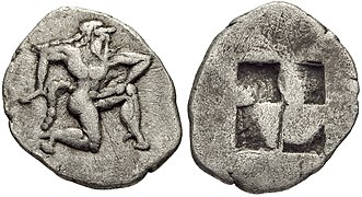 Moneda arcaica de Tasos. Ca. 500-463 a. C.