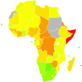 A map of Africa showing countries' scores on the Ibrahim Index of African Governance