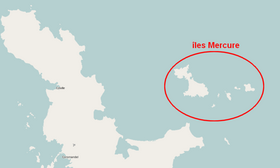Carte des îles Mercure, au large de la péninsule de Coromandel en Nouvelle-Zélande.