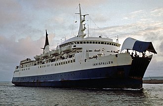 Innisfallen (1969-2004) arriving 1975 at Swansea Innisfallen IMO 6905446 F Swansea 09-1975.jpg