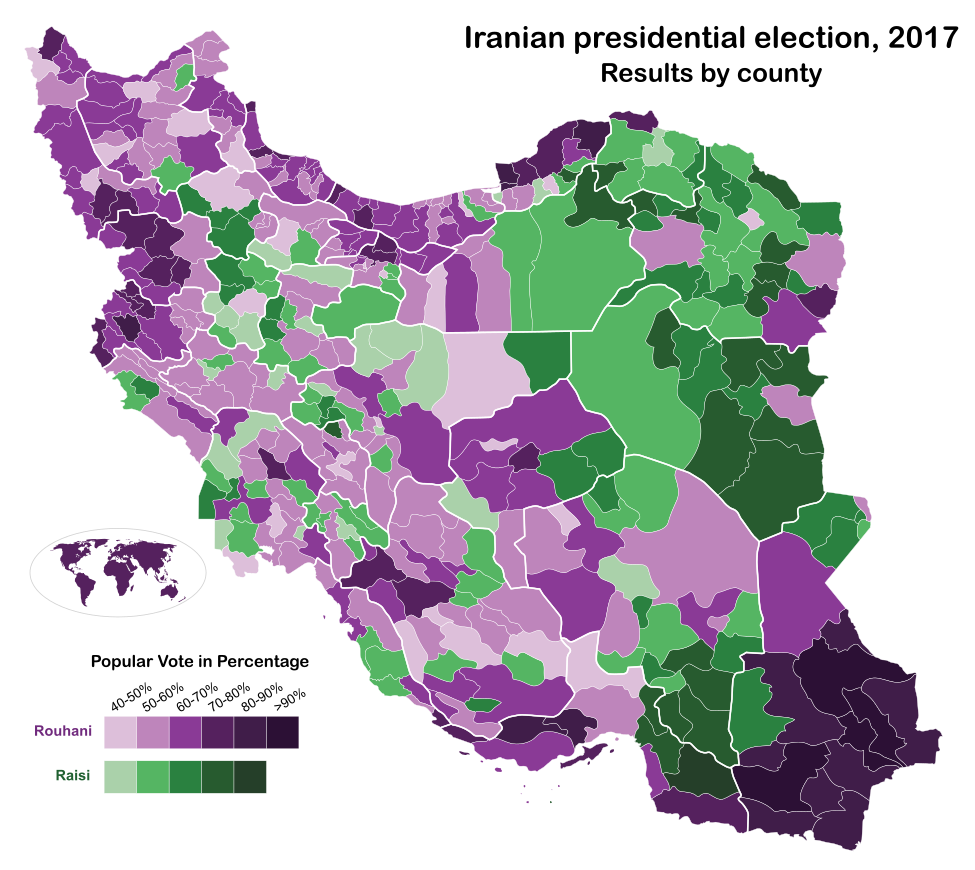 Iranian presidential election, 2017 by county