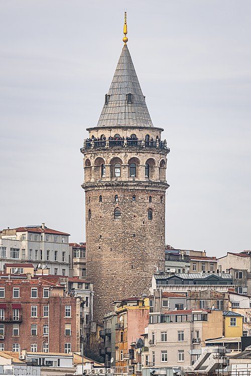 The Galata Tower in Istanbul, Turkey, built in 1348 by the Republic of Genoa and still a symbol of the Italian Levantine