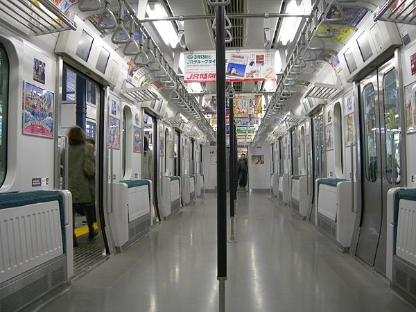 Former E231-500 series 6-door car with the seats folded up, January 2010