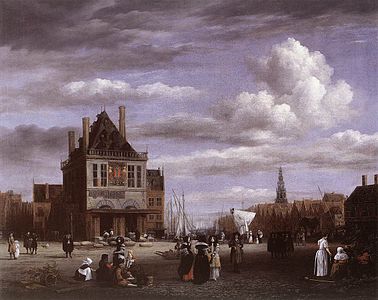 De Dam met de Waag te Amsterdam , 1675
