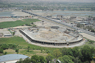 Sherzai Cricket Stadium, under construction in 2011 Jalalabad stadium in June 2011.jpg