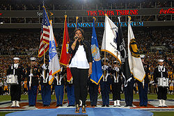 Jennifer Hudson sings the national anthem at Super Bowl XLIII. Jennifer Hudson sings national anthem at Super Bowl 43.jpg